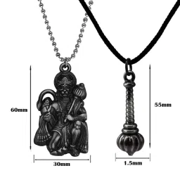 m men style Hindu Lord Bajrangbali Hanuman idol Monkey God Of Devotion Ball Chain With Gada Bronze And Grey Zinc Metal And Cotton Dori Pendant Necklace For Men And Women SPn2022807 image 1