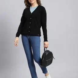 monte carlo Womens Solid V Neck Full Sleeve Cardigan (1240527VN) image 4