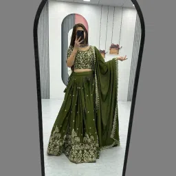 Aika Creation Women's Vichitra Embroidered Semi-Stitched Lehenga Choli Juli LH-New image 2