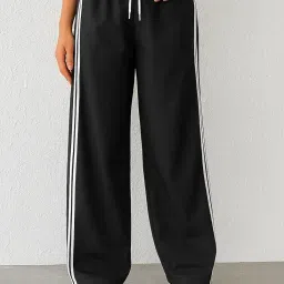 sakhwala Women Track Pant | Women's Wide Leg Track Pants High Waist Drawstring Sweatpants with Side Stripes, Casual Loose Fit Lounge Joggers, Dark Grey image 5
