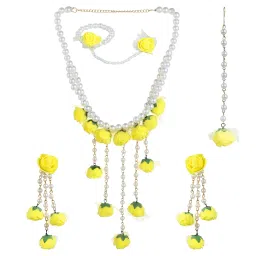 youbella Jewellery Set for women Floret Gota Patti Necklace, Earrings, Bracelet & Maang Tika For Women & Girls (Mehandi/Haldi) image 5