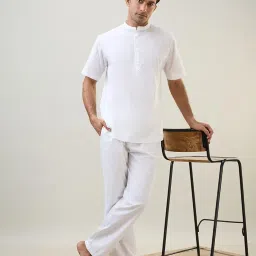 raymond SleepZ Men Comfort Fit Solid Pattern Pure Cotton Mandrin Collar Kurta Set image 5