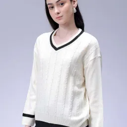 freehand by The Indian Garage Co Women Loose Fit Solid Long Sweater image 2