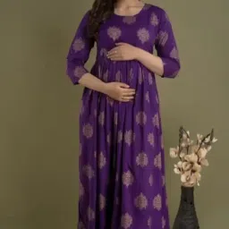 Women's Rayon Printed Anarkali Maternity Kurti | Maternity & Nursing Gown/Kurti with Dual Side Zippers for Easy Feeding image 4