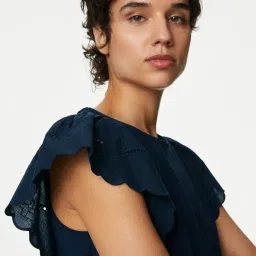 marks & spencer Womens Solid Cotton Crew Neck Regular Fit Short Sleeve Top image 3