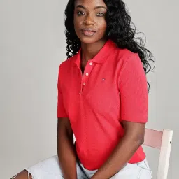 tommy hilfiger Womens Red Solid Polo Shirt image 1