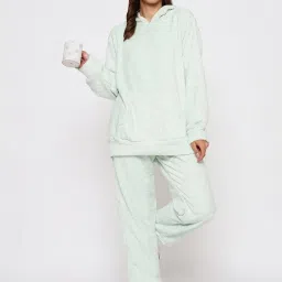 camey Women's Winter Full Sleeve Top and Pajama Pants Regular Fit Night Suit Hooded Top and Pyjama Set Ladies Night Dress image 1