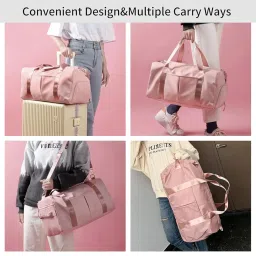 storite Nylon 46 cm Foldable Travel Duffel Bag, Sports Gym Duffle Bag, Shoulder Handbag for Women, Outdoor Weekend Bag with Shoe and Wet Clothes Compartments (Pink,46x23x23 cm) image 5