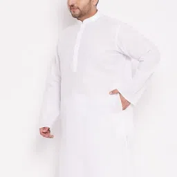 vastramay plus Men's Cotton Kurta || Plus Size Classic White Cotton Kurta || Elegant For Holi & EID Celebration image 1