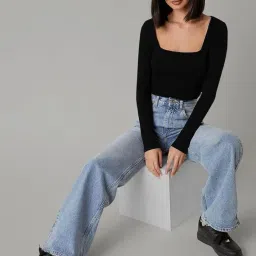 dream beauty fashion Women's Long Sleeve Slim Fit Top/T-Shirt Square Neck Casual (Top-Sakira-1) image 2