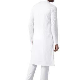 see designs Mens Kurta | Specially Crafted and Designed for the Eid Festival White Cotton Embroidered Kurta With Pajama Set Mandarin Collar Long Sleeves Chikankari Kurta image 4