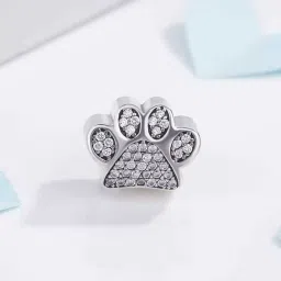 bling queen Women's Silver Plated Paw Print Charm Bead With Zirconia image 1