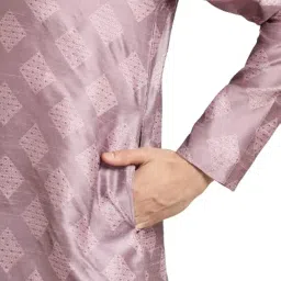 sojanya (Since 1958 Men's Jacquard Silk Dark Green Self Design Kurta & Off White Churidar Pyjama Set image 5