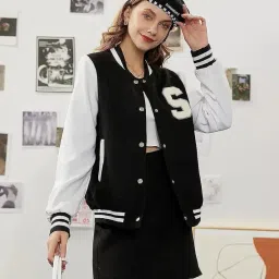 a to z creation Stylish Long sleeve Letterman Varsity Jacket for Women image 5