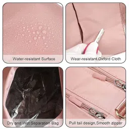 storite Nylon 46 cm Foldable Travel Duffel Bag, Sports Gym Duffle Bag, Shoulder Handbag for Women, Outdoor Weekend Bag with Shoe and Wet Clothes Compartments (Pink,46x23x23 cm) image 4