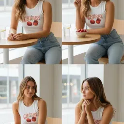 sorvix Women's Cherry Print Crop Tank Top, White Ribbed Cotton, Sleeveless, Round Neck image 2
