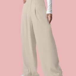 aahwan Solid High Waist Straight Korean Loose Pleated Wide Leg Trouser for Women's & Girl's image 2