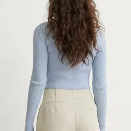 redamancii Solid V Neck Cardigan Full Sleeves Regular Fit Casual Ribbed Top for Women image 1