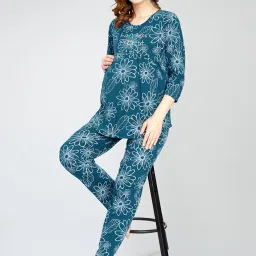 zeyo Women's Cotton Floral Printed Nursing & Maternity Night Suit Set Of Top & Pajama Set Feeding Night Dress 5803 image 2