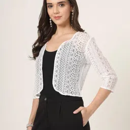style quotient Women White Solid Lace Shrug image 2