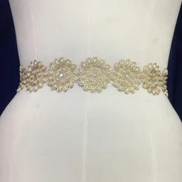 jaymita Traditional Floral Stone Work Waist Belt, 55mm Wide, Gold Tassels, 26 Inches Length, Saree Kamarbandh Flower Pattern image 3