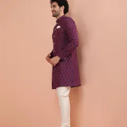 kisah Men Magenta Jacquard Indowestern Sherwani Churidar Set image 3