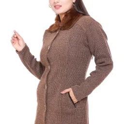 wool 4u Women Ladies Girls Winter Wear Hair Wool Open Front Buttoned Fur Collar Neck Stylish Party Woolen Winter Wear Coat Cardigan Sweater image 2