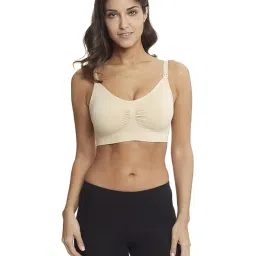 hofish Nylon Blend Women's Full Cup Lightly Padded Wirefree Maternity Breastfeeding Nursing Bra Size XL, 3Pcs/Pack(Pink-Black-Beige) image 4