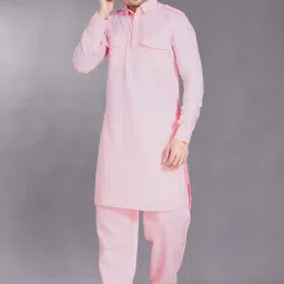 divisive Men's Cotton Blend Pathani Kurta Pyjama Set image 3