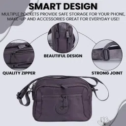 ts with techsun Compact Crossbody Shoulder Bag for Women, Multi-Pocket Nylon Travel Handbag Messenger Purse, Adjustable Strap, Zipper Closure, Lightweight, Waterproof, Everyday Use (Elephant Grey) image 2