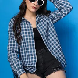 popwings Casual Checks Print Shirt for Women | Cotton Full-Sleeves Women Shirt | Summer Shirt for Women | Stylish Shirt for Women image 4