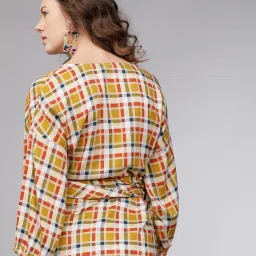 tokyo talkies Women's Three-Quarter Sleeves Round Neck Checked Tops|Stylish | Casual Wear image 2