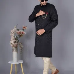 amzira Men's Ethnic Wear Black Traditional Indo Western Set (L Size) - Stylish Kurta and Dhoti with Elegant Design, Ideal for Festive Occasions and Special Events, Comfortable and Trendy Fit image 3