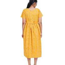 menmaii Zipless One Piece Maternity & Feeding Dress/Gown/Nighty| 100% Cotton with a Side Pocket | Calf/Full Length/for Pregnancy & Nursing- (L to 4XL) image 5