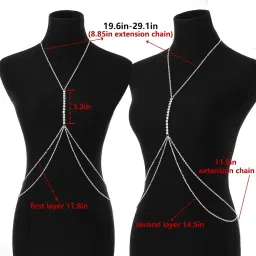 chirography 1 Pcs Premium Layered Rhinestone Body Chain Sexy Gold Body Belly Chain Beach Body Jewelry Party for Women (silver) image 2