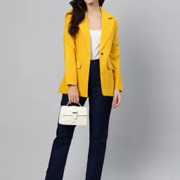 cottinfab Women Mustard Yellow Solid Single-Breasted Long Sleeves Casual Blazer image 4