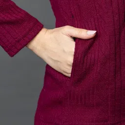 wear lusso Women's Woolen V-Neck Buttoned Full Sleeve Cardigan Self Design Soft Wool Fabric Winter Wear Pure Wool Sweater with Pockets Stylish Outdoor and Office Wear Girls image 5