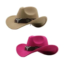 myaddiction 2pcs Cowgirl Hat Breathable Casual Cowboy Hat for Women Men Camel Pink image 5