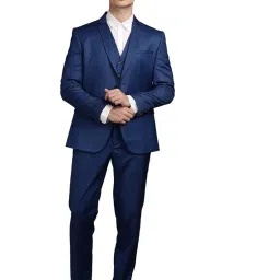 turtle Men Polyviscose Self Design Blue Formal Suits (2 Piece) image 5