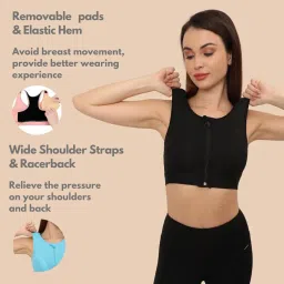 glamoras Women's Sports Bra | Wirefree Full Coverage Sports Bra | High Impact Mesh Racerback Design with Front Zip, Cushion Straps & Removable Pads | Ideal for Gym, Yoga, Fitness Workouts image 3