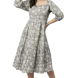 janasya Women's Pure Cotton Floral Printed Tiered Dress image 1