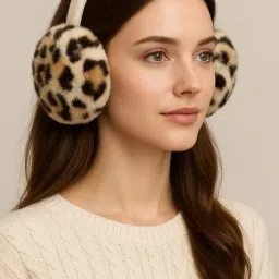 devil Luxurious Print Fleece Earmuffs for Women (Beige,Free Size) image 3