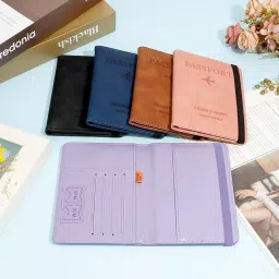 hadrnahkb Passport Holder Cover Wallet Case Leather Card Case Passport Book Holders Travel Must Haves Travel Accessories, Black + Brown image 4