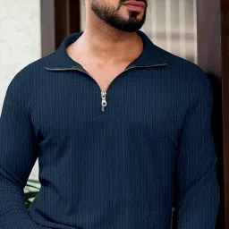 kajaru Men's Quarter Zip Pullover T-Shirt, Cable Knit Pattern, Full Sleeve image 2