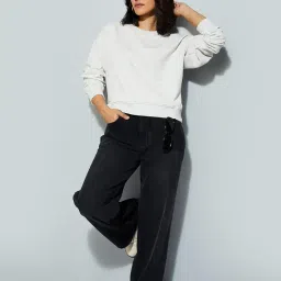 max Women Cotton Crew Neck URB_N Relaxed Fit Solid Sweatshirt image 1
