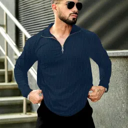 kajaru Men's Quarter Zip Pullover T-Shirt, Cable Knit Pattern, Full Sleeve image 5