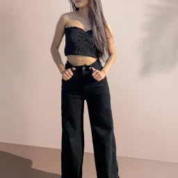 miss chase Women's Wide Leg Mid Rise Jeans image 1