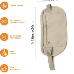 hetraj creation Secure Travel Money Belt, Anti-Theft Passport Holder, Hidden Under Clothes, Waterproof Waist Bumbag for Money, Cards, Keys, Khaki, Double Zipper Pocket Design image 3