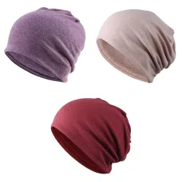 myaddiction 3 Pieces Slouchy Baggy Beanie Chemo Hat Slouchy Cap Khaki+Purple+Wine Red image 1