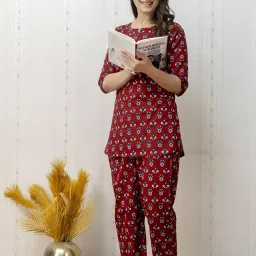 attnico Women's Pure Cotton Summer Wear Night Suit | Booti Floral Print | Soft & Stylish Sleepwear Set | Comfortable Pajama & Top image 5